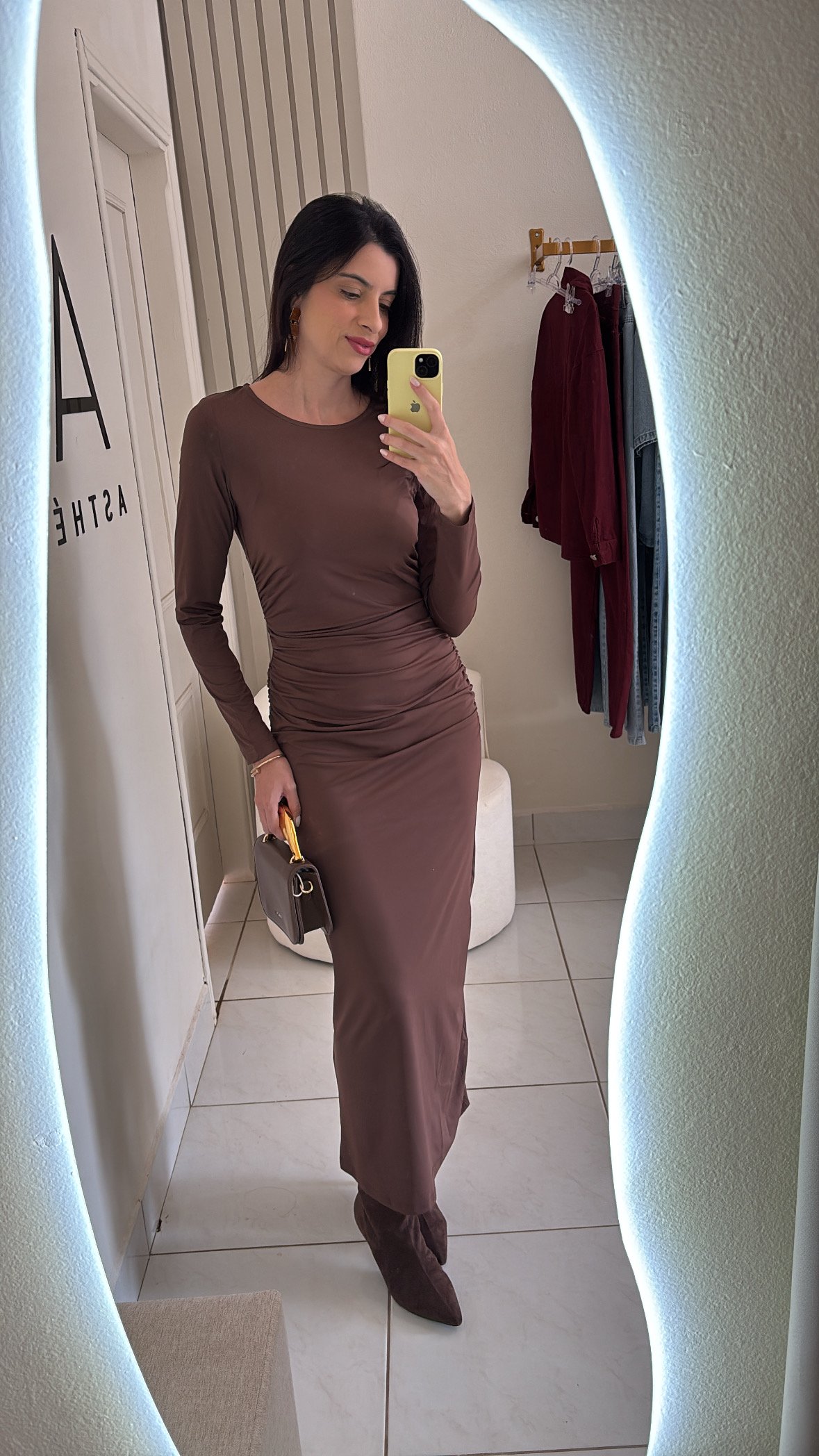 Vestido manga longa fivela