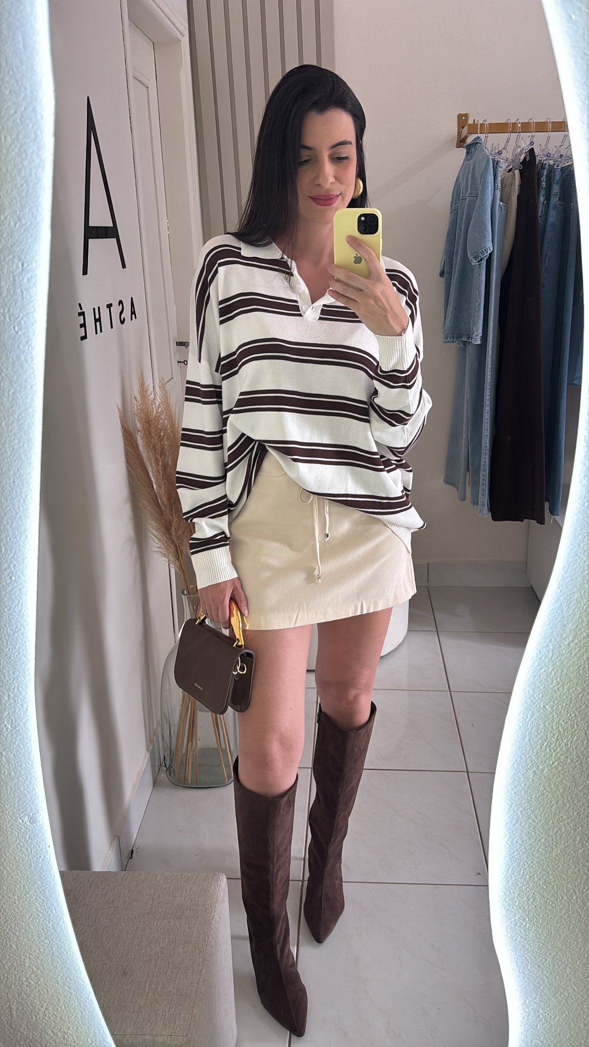 Blusa polo listrada oversized
