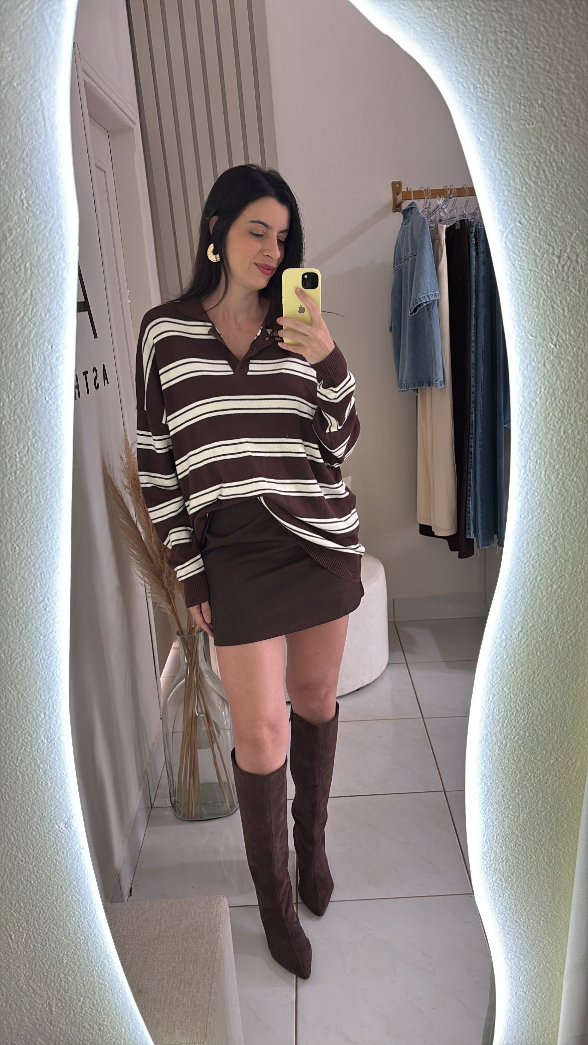 Blusa polo listrada oversized