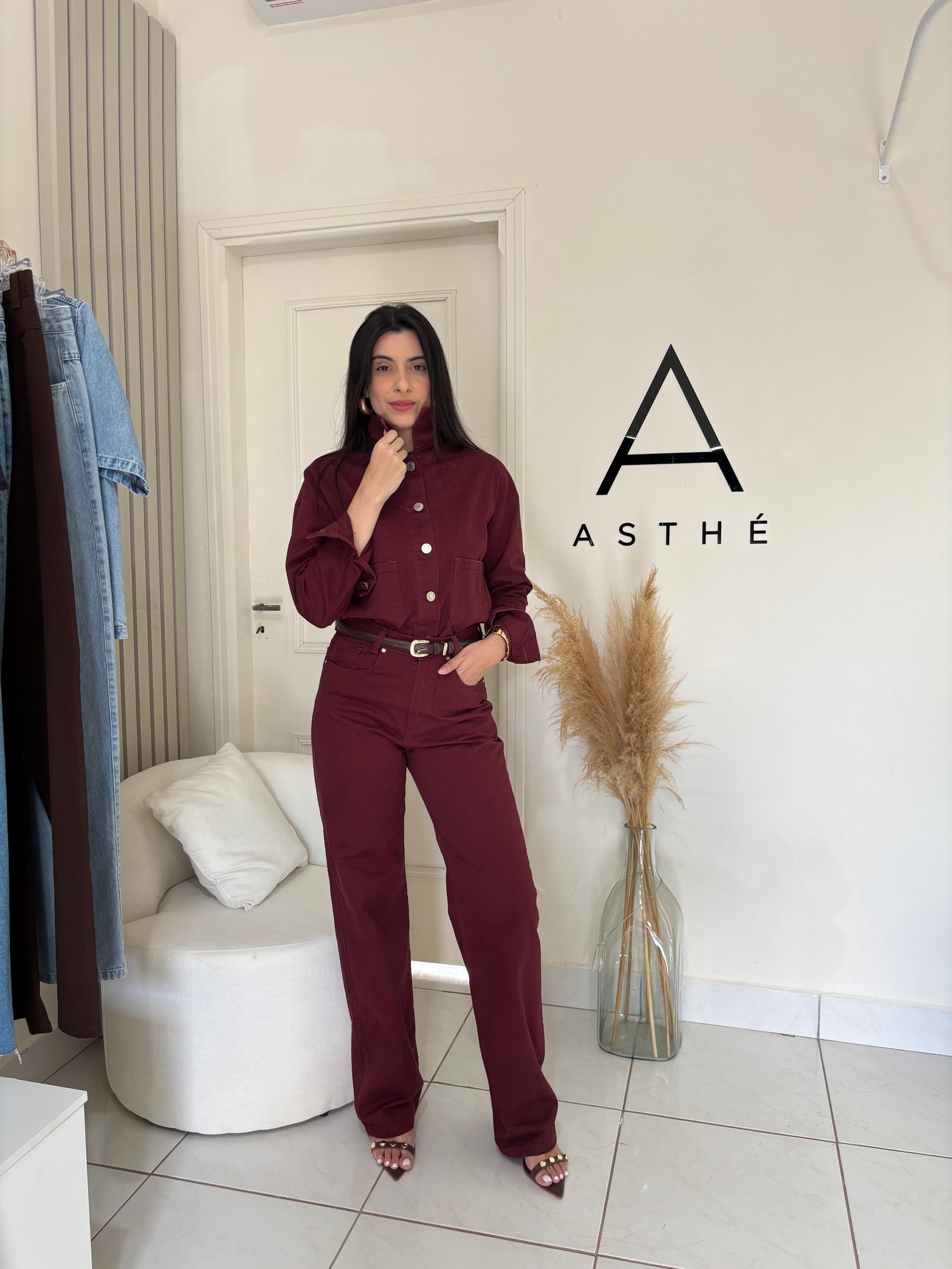 Conjunto jeans cereja