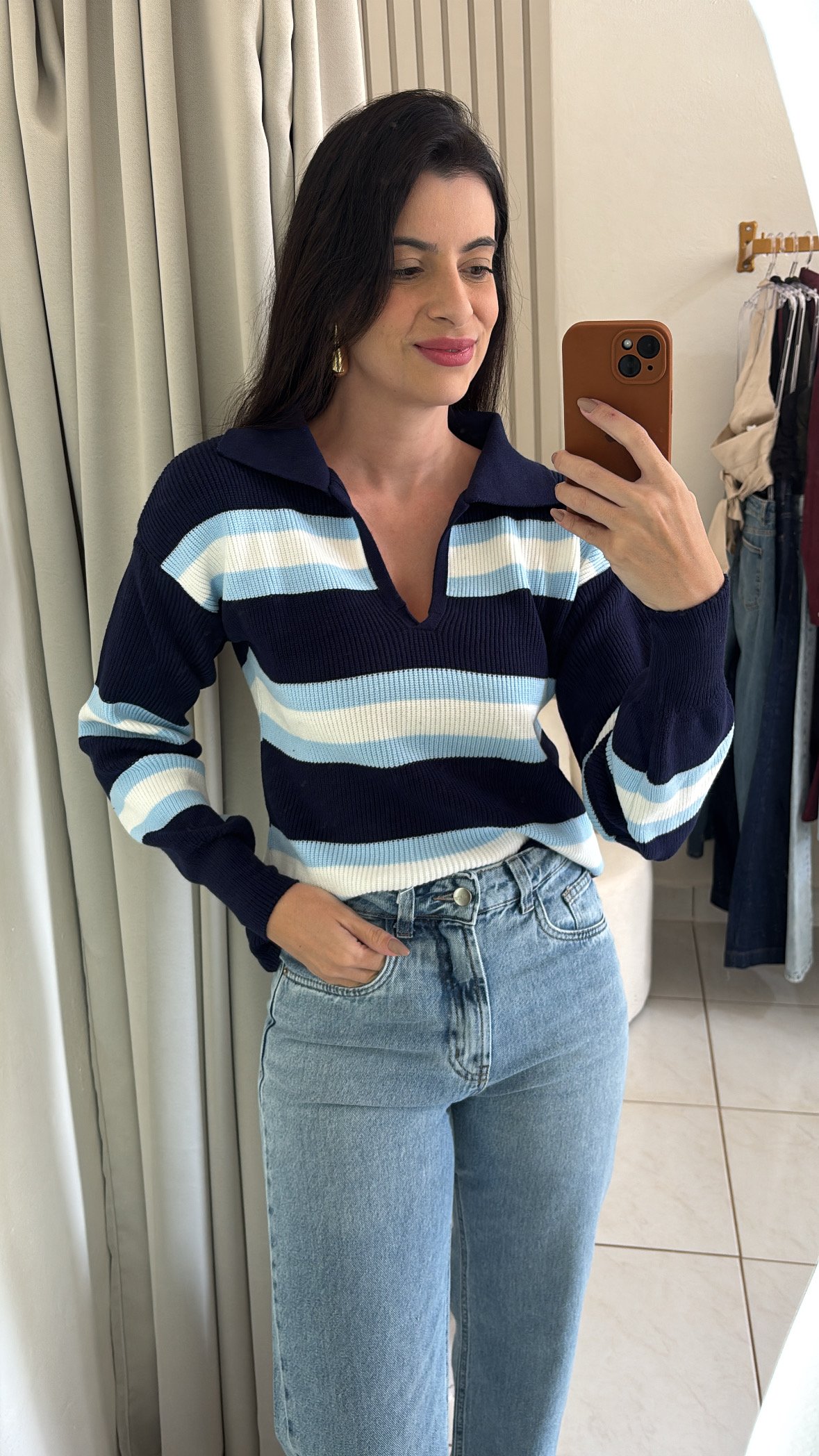 Tricô polo listrada